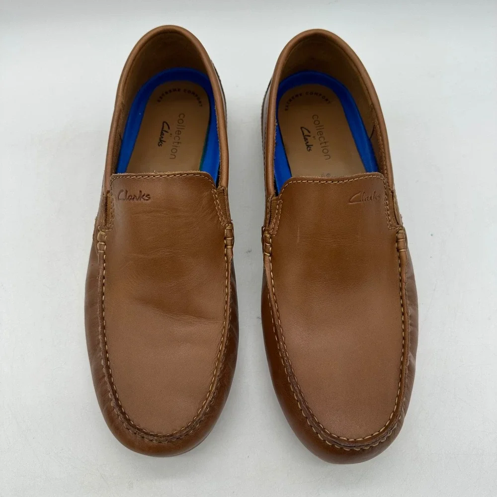 Clarks 63544 Mens Size 9 Markman Plain Tan Leather Driving Loafer Moccasin Shoes